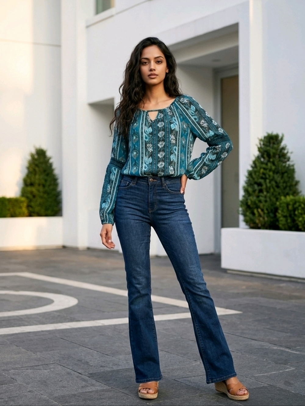 NWT Ruff Hewn Teal Floral Boho Peasant Blouse With Embriodered Detail Sz SM